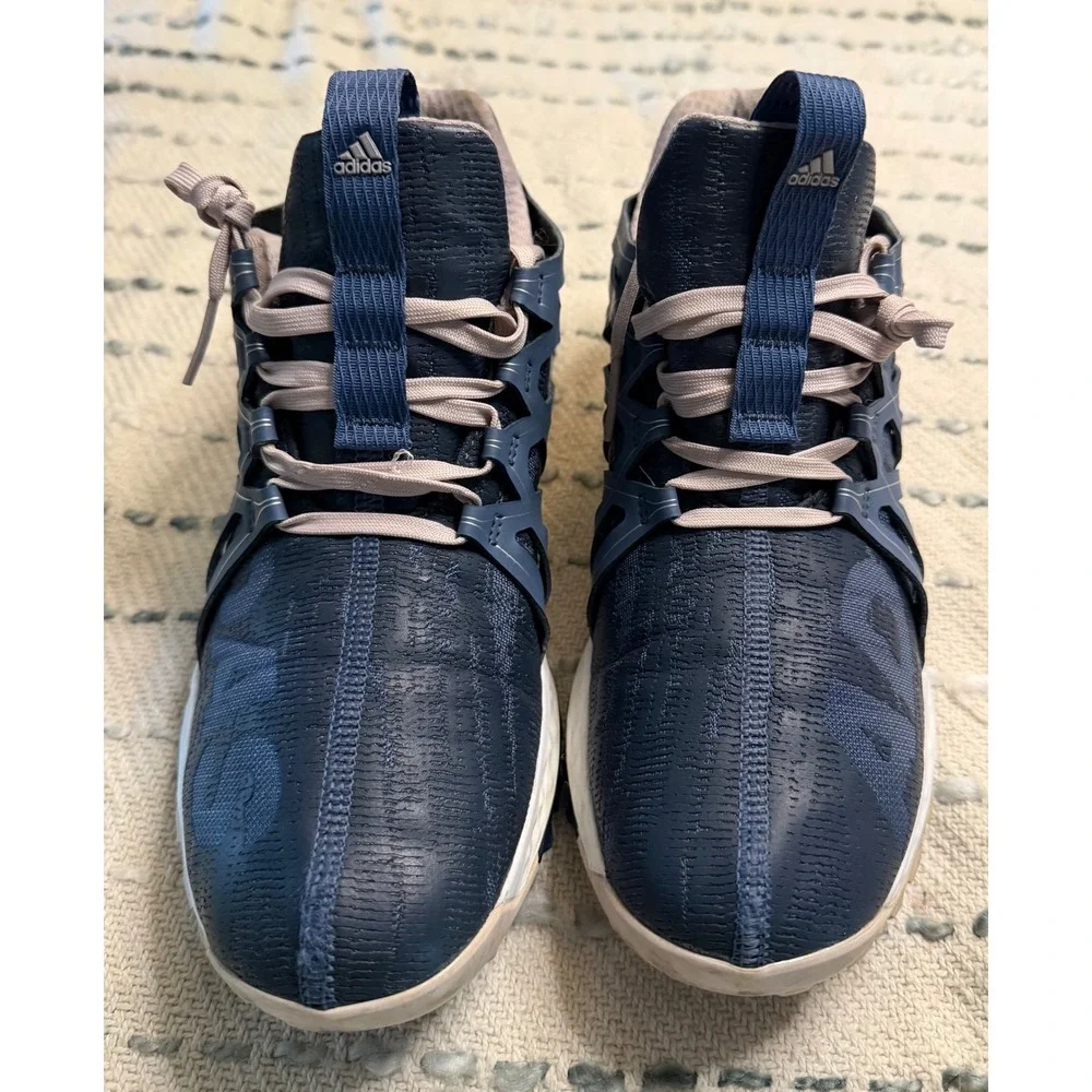 Adidas Vigour Bounce Mens Navy Blue Tan Running Shoes Sneakers Low Top Training